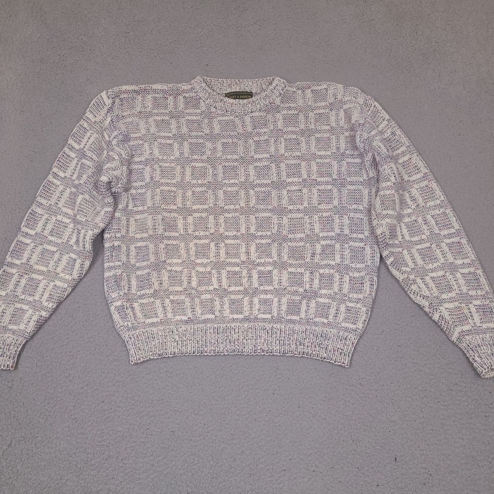 Vintage Croft & Barrow Sweater Mens XL Cotton Knit Made in USA Geometric Cream
